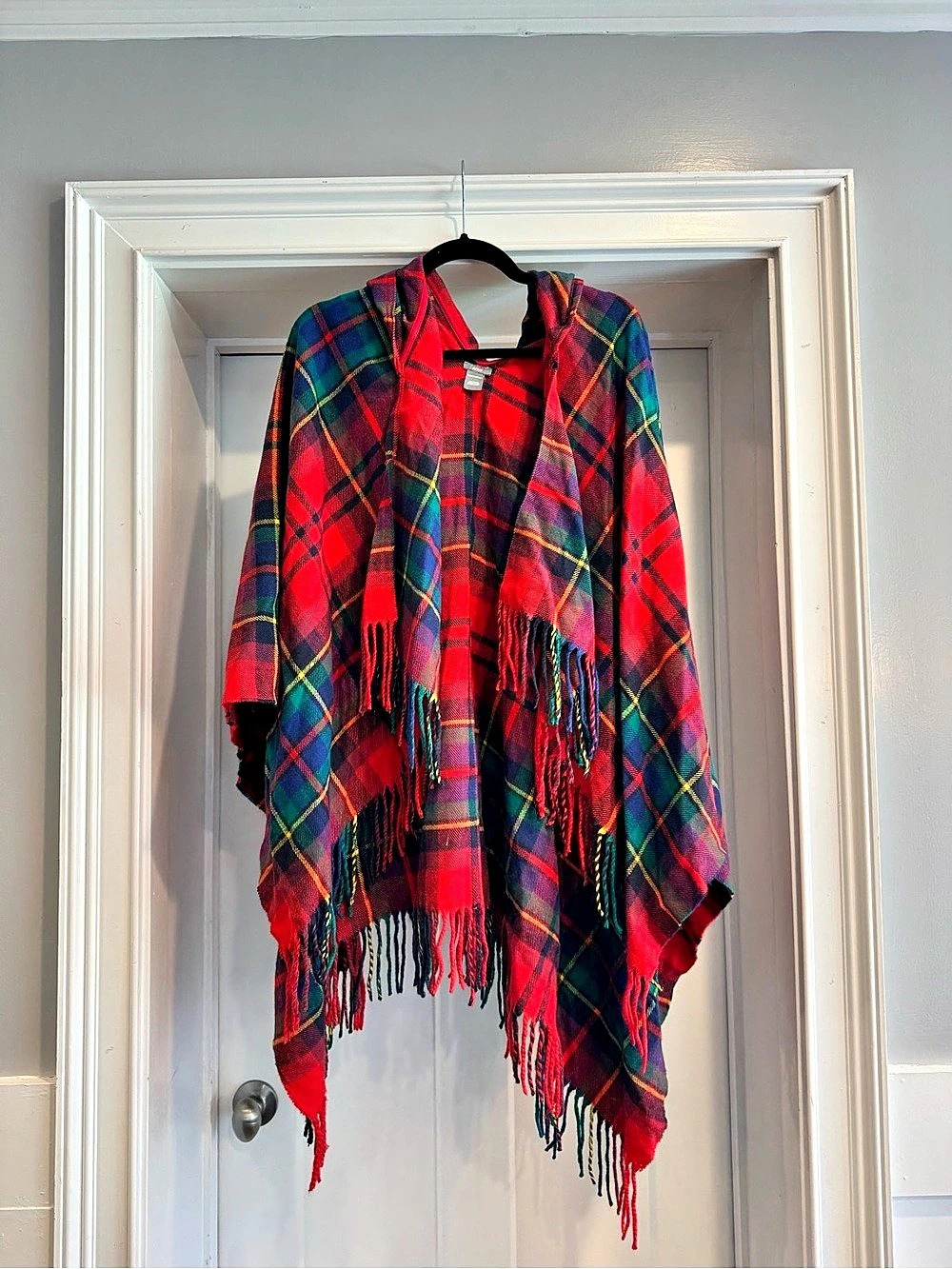 Aerie Plaid Hooded Flannel Poncho Like New